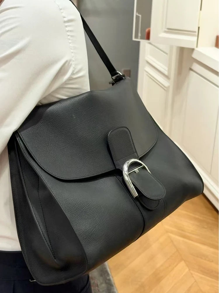 2026 Luxury Brand Genuine Leather Women Shoulder Bags Fashion Gold Buckle Women Handbags Top Quality Solid Crossbody Bags Woman