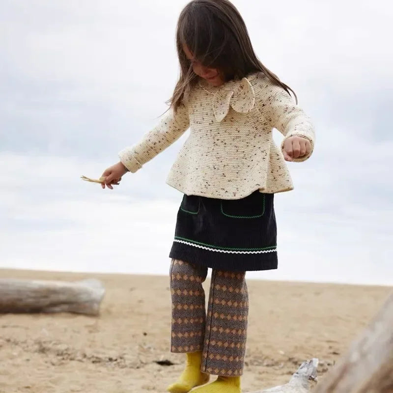 ¡En stock! Suéter para niña 23 Otoño/Invierno Misha and Puff Holiday Conjunto de cárdigan de punto con lazo para niños