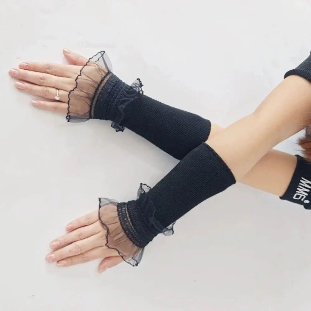 Women Sweater Fake Sleeves Hollow Out Crochet Floral Lace Horn Cuffs Embroidery Ruffles Elastic Wrist Warmers Lolita False Cuffs