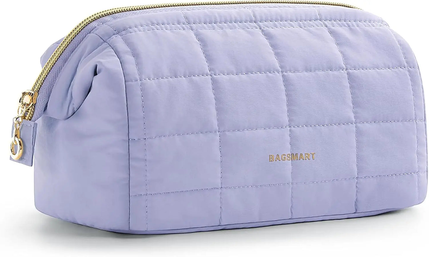 Makeup Bag Travel Toiletry Bag Puffy Padded Make Up Bags Wide Open Pouch Purse Travel Essentials Toiletries Accessories Brushes