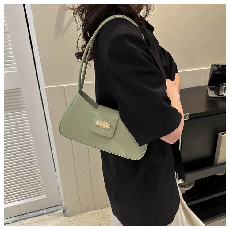 Minimalist Shoulder Bag for Women Simple Solid Color Underarm Bag Women's Buckle Handbag and Purse Fashion Small Top-handle Bags