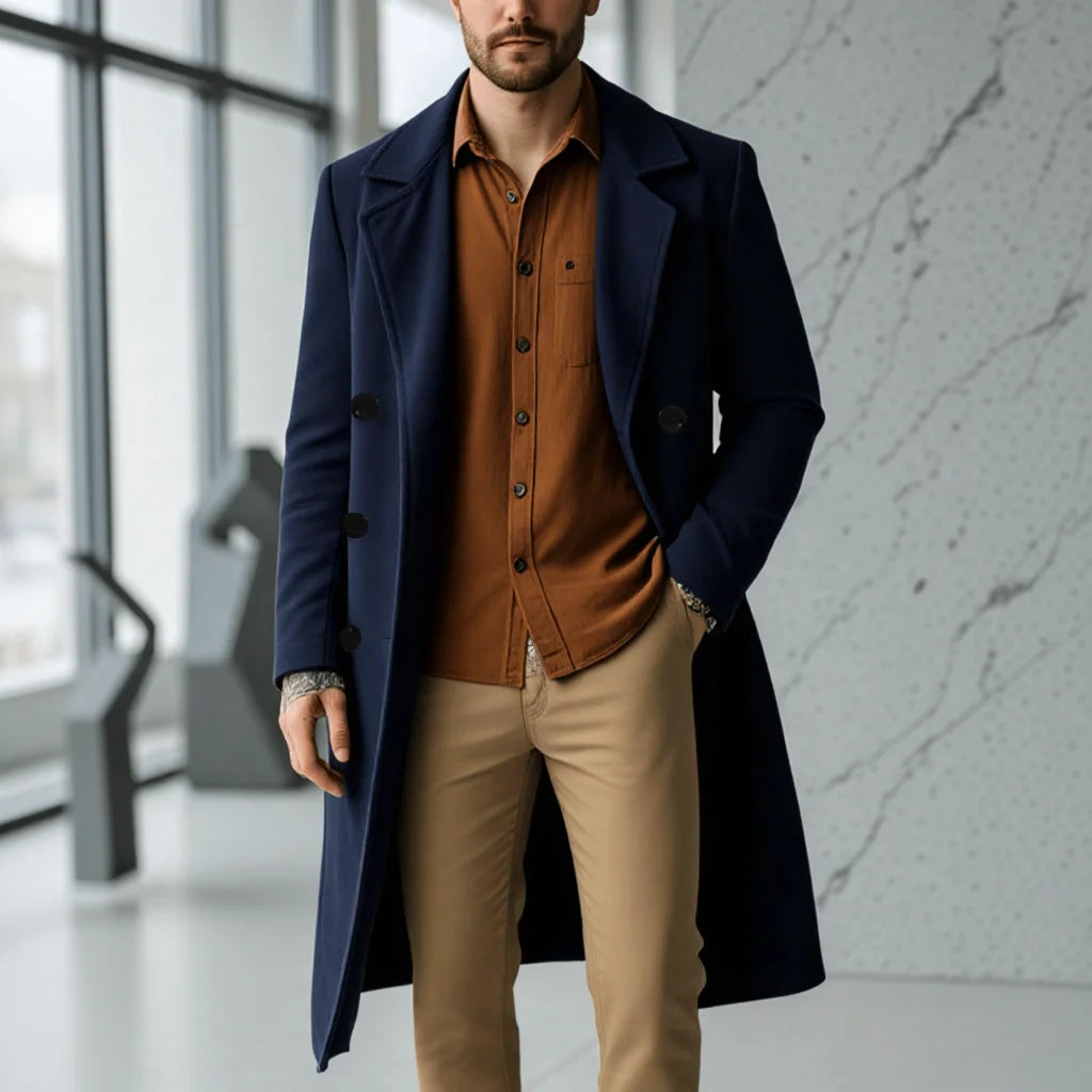 Men's Double Breasted Jacket Business Casual Gentleman Coat Fall Winter Thickened Warm Wool Blazer Formal Wear Outerwear Suit
