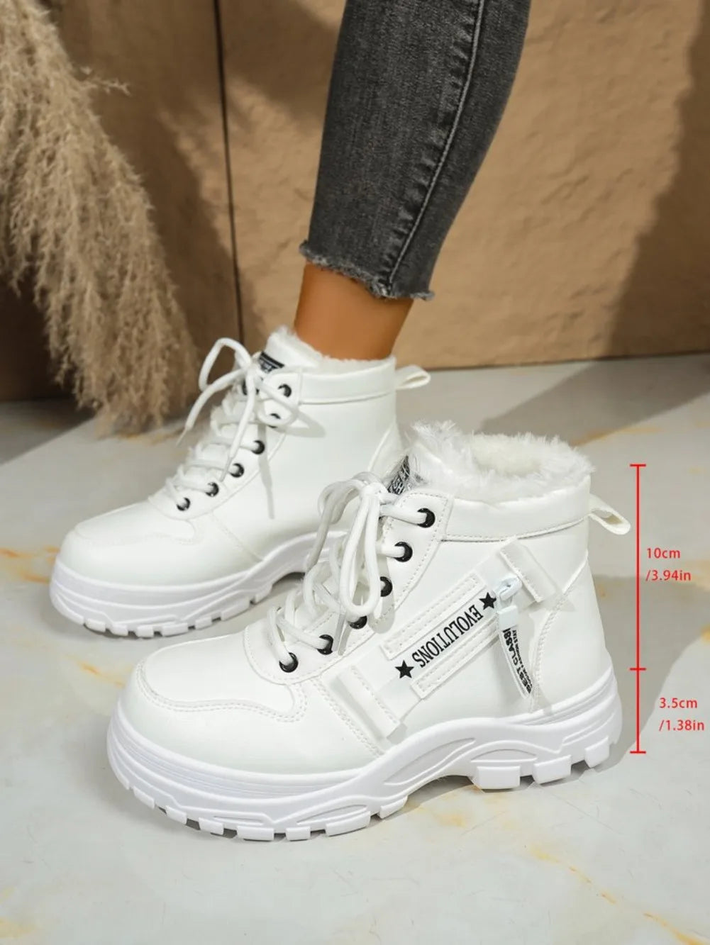 Women's Winter Snow Boots Warm Plush Lined Lace Up Chunky Platform Sneaker Booties Side Zipper Outdoor Walking Shoes for Ladies
