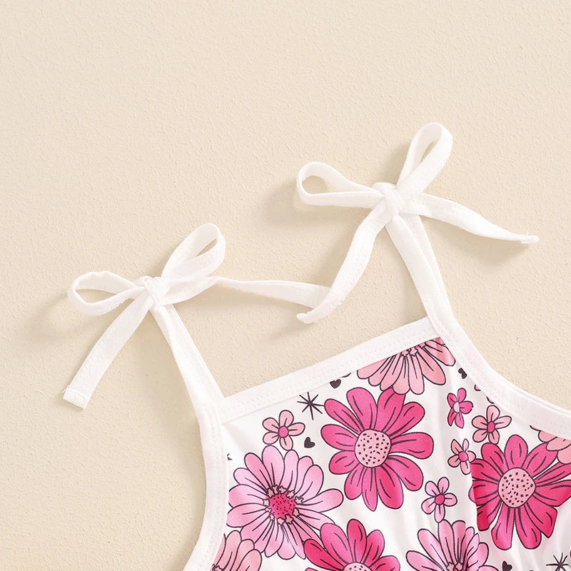 Mono de verano para niña, sin mangas, con tirantes y cintura elástica, estampado floral, mono para niño pequeño