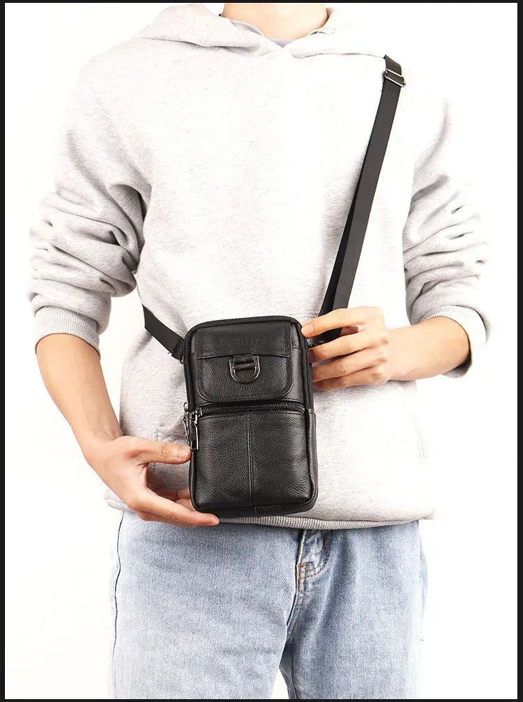 Men's Leather Waist Bag - Large Capacity Mobile Phone Belt Bag - Outdoor Work Backpack, Sports Hiking Bag Portable Crossbody Bag