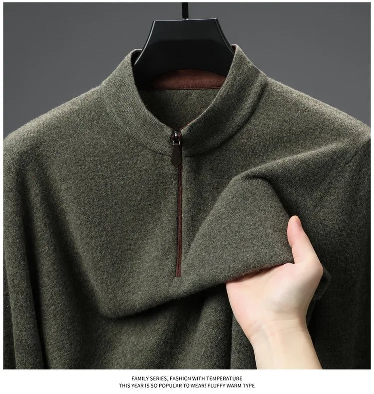 Cashmere Wool Classsic Sweater Men Autumn Winter Warm Knitting Clothes Long Sleeve  Sheep Wool Zipper Sweater Top Pullovers