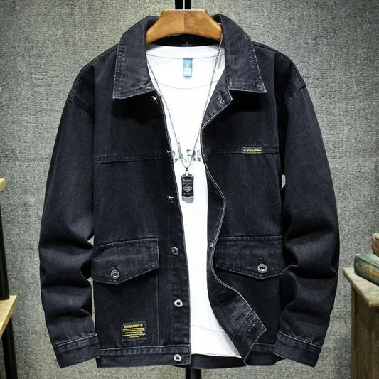 Denim Jackets Man Autumn Cargo Jeans Coat for Men Black Low Price Clothing of Fabric on Board Elatic Designer Korean Style G