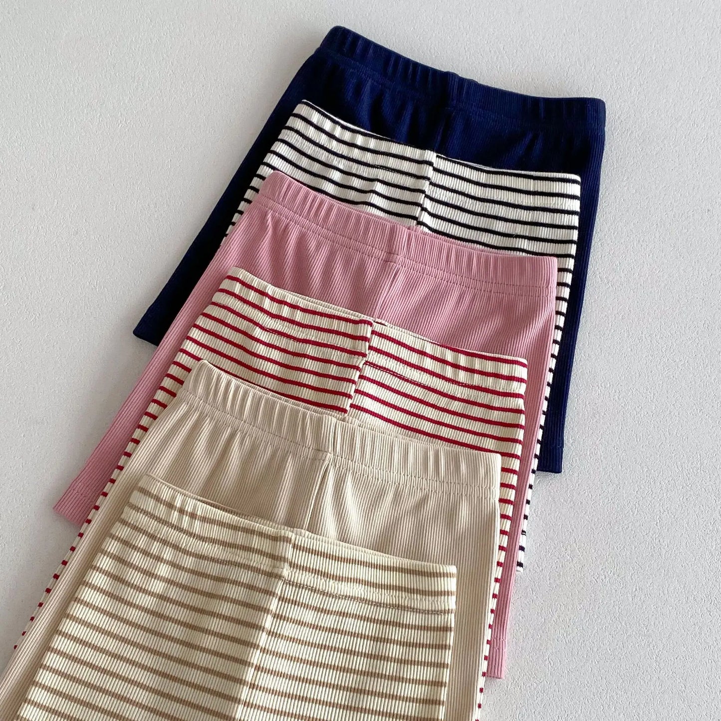 New Children Cotton Leggings Baby Girl Striped Tight Pants Toddler Boy Middle Pants Kids Casual Versatile Shorts