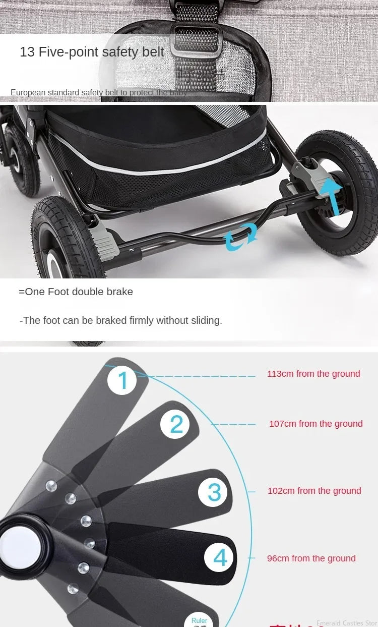 Baby stroller 3in1 with car seat with ISOFIX base, luxury high landscape baby carriage aluminum alloy frame travel stroller