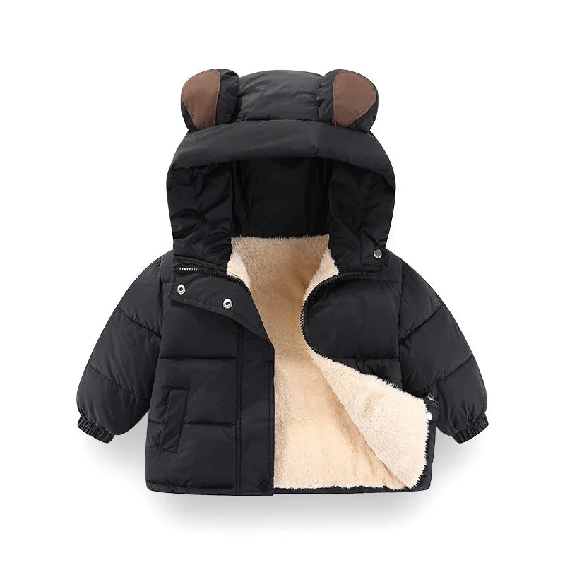 1pcs Boy Girl Coat Baby Winter Thick Down Jackets Kids Warm Plush Thicken Outerwear Clothes Fur Hooded Jacket Children Snowsuit