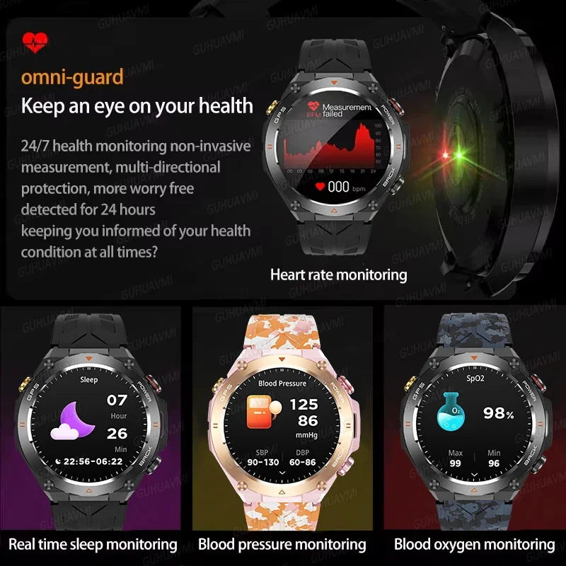 For Huawei Xiaomi Military GPS Smart Watch Men Flashlight Compass Waterproof Outdoor Sport Tracker Bluetooth Call Smart Bracelet