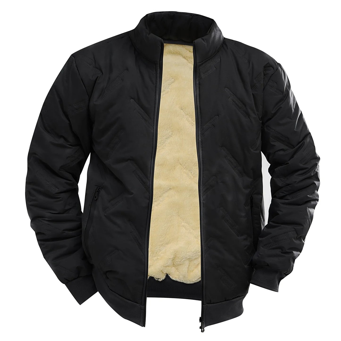 Men's Lamb Fleece Jackets Autumn Winter Casual Short Cardigan Coat Simple Comfy Solid Color Small Stand Collar Zipper Jackets