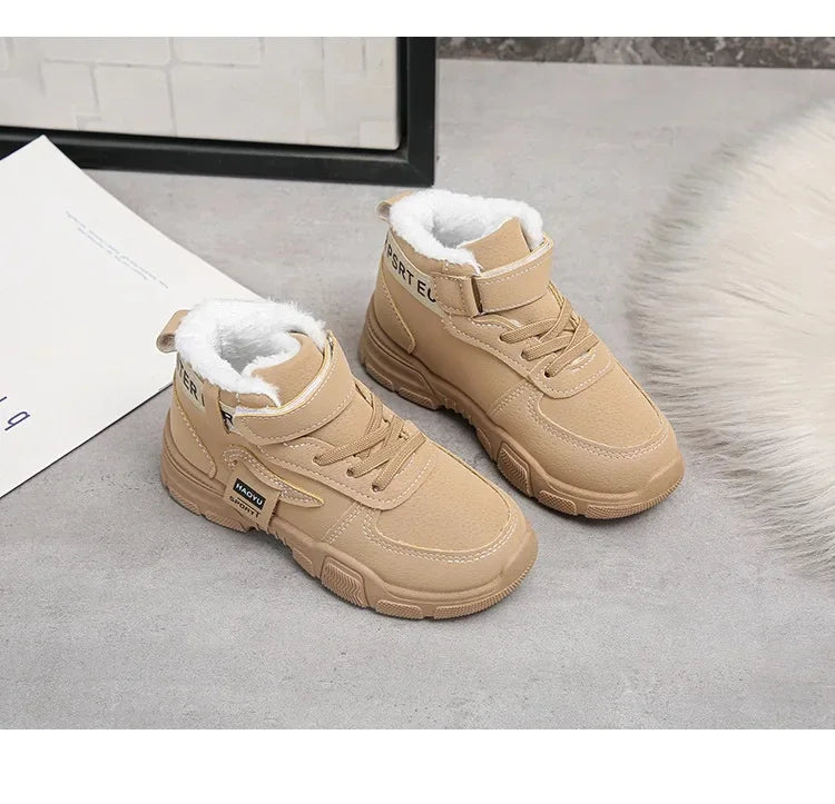2025 Winter New Children's Boots Boys Plus Cashmere Thicken Warm Snow Boots Girls Fashion Non-slip Outdoor Boots Student Shoes