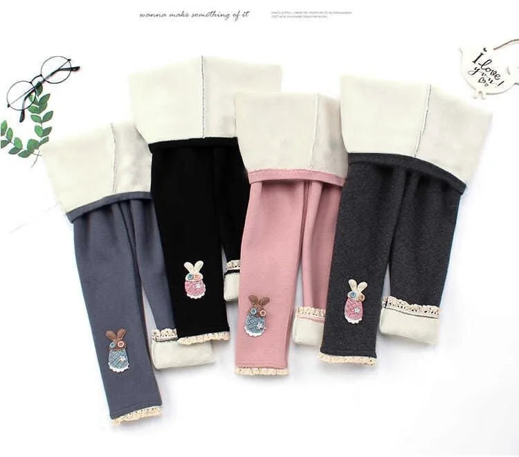 Girls Thermal Leggings Autumn Winter Kids Cute Rabbit Simplicity Tight Warm Trousers Baby Children Skinny Pants Casual Bottoms