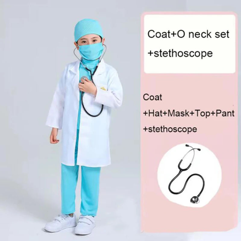 Children Surgical Uniform Kids Doctor Nurse Work Shirt Pants Coat Suit Boys Girls Cosplay Halloween Costumes Party Birthday Gift