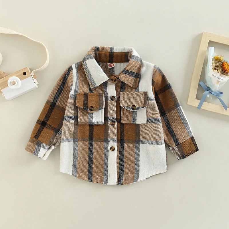 Toddler Kids Flannel Shirt Jacket Plaid Long Sleeve Lapel Button Down Shacket Little Kids Boys Girls Shirts Coats Fall Tops