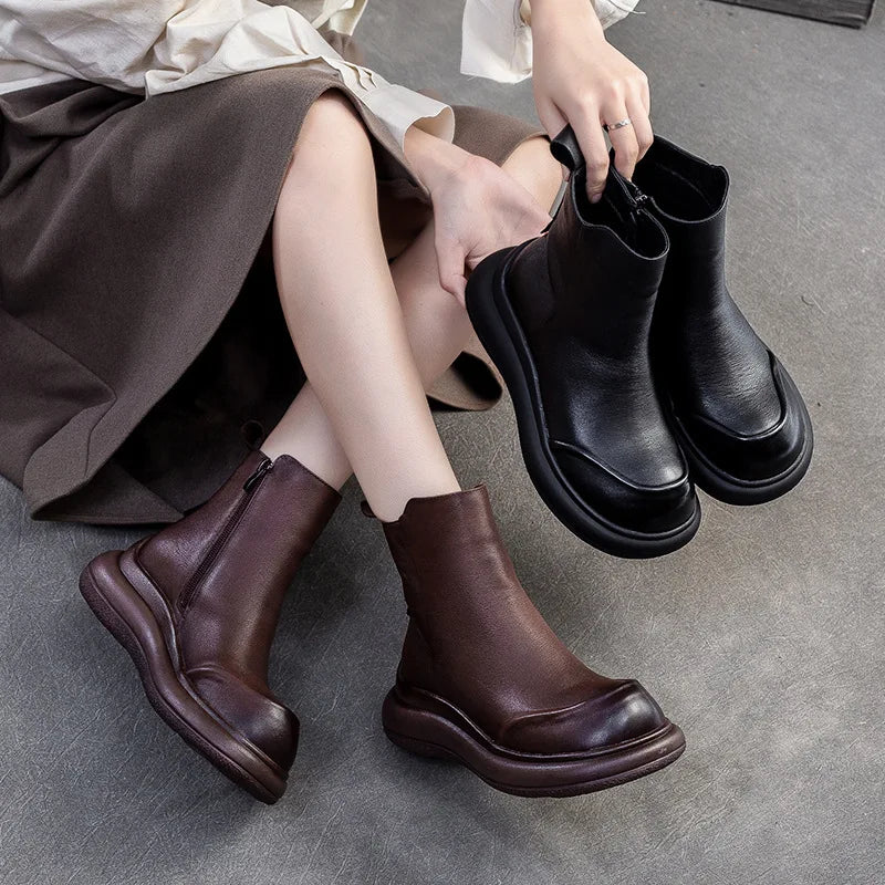 GKTINOO Genuine Leather Short Boots Women Shoes 2025 New Autumn Winter Round Toe Thick Soled Zip Handmade Platform Women Boots