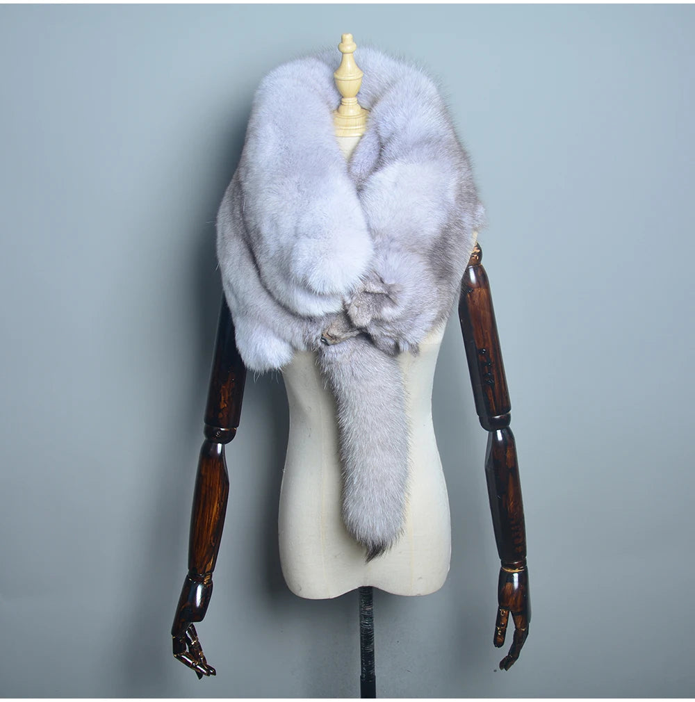 Winter Warm Large Real Fox Fur Collar Natural Fur Coat Scarves Luxury Women Men Jackets Hood Shawl Decor Female Neck Scarf Wraps