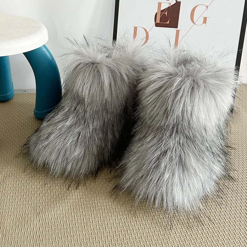 Winter Kids Boots  New Faux Fur Toddler Girl Boots Fashion Colorful Fur Children Ankle Snow Boots Warm Shoes Girls Christmas