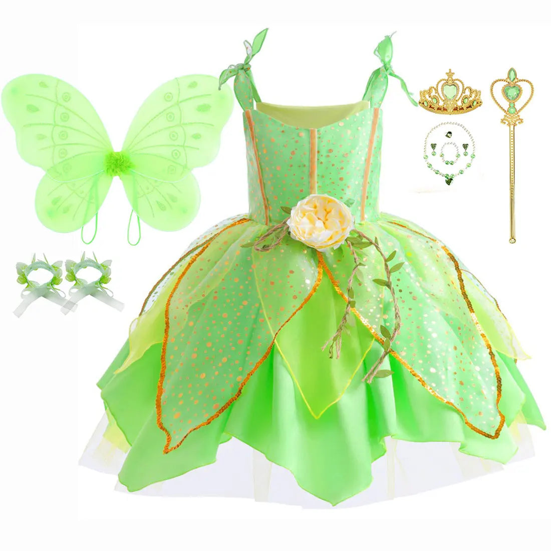 Disfraz Halloween for Girls Dress Tinker Bell Halloween Costume Kids Green Fancy Fairy Princess Cosplay Party Carnival Dress