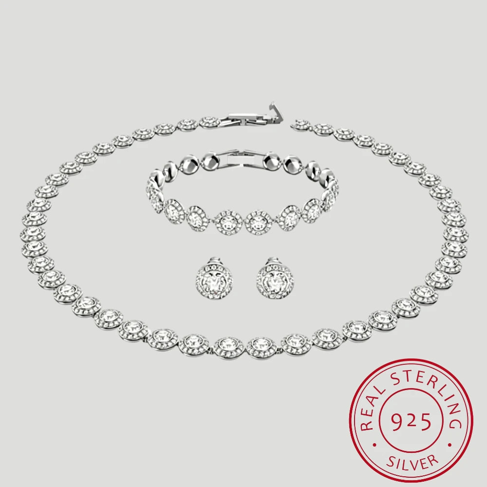 S925 Sterling Silver Round Jewelry Set, Unique Earrings,Bracelet,Necklace, For Daily, Party, And Banquet Decor