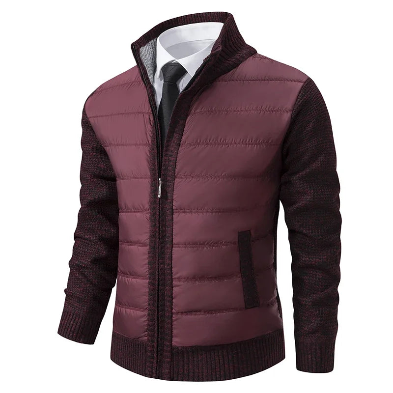 Men Jackets Fleece Cardigan Winter Contrast Splice Knittde Sweater Breathable Thicken Warm Stand Collar Casual Coat Sweater Mens