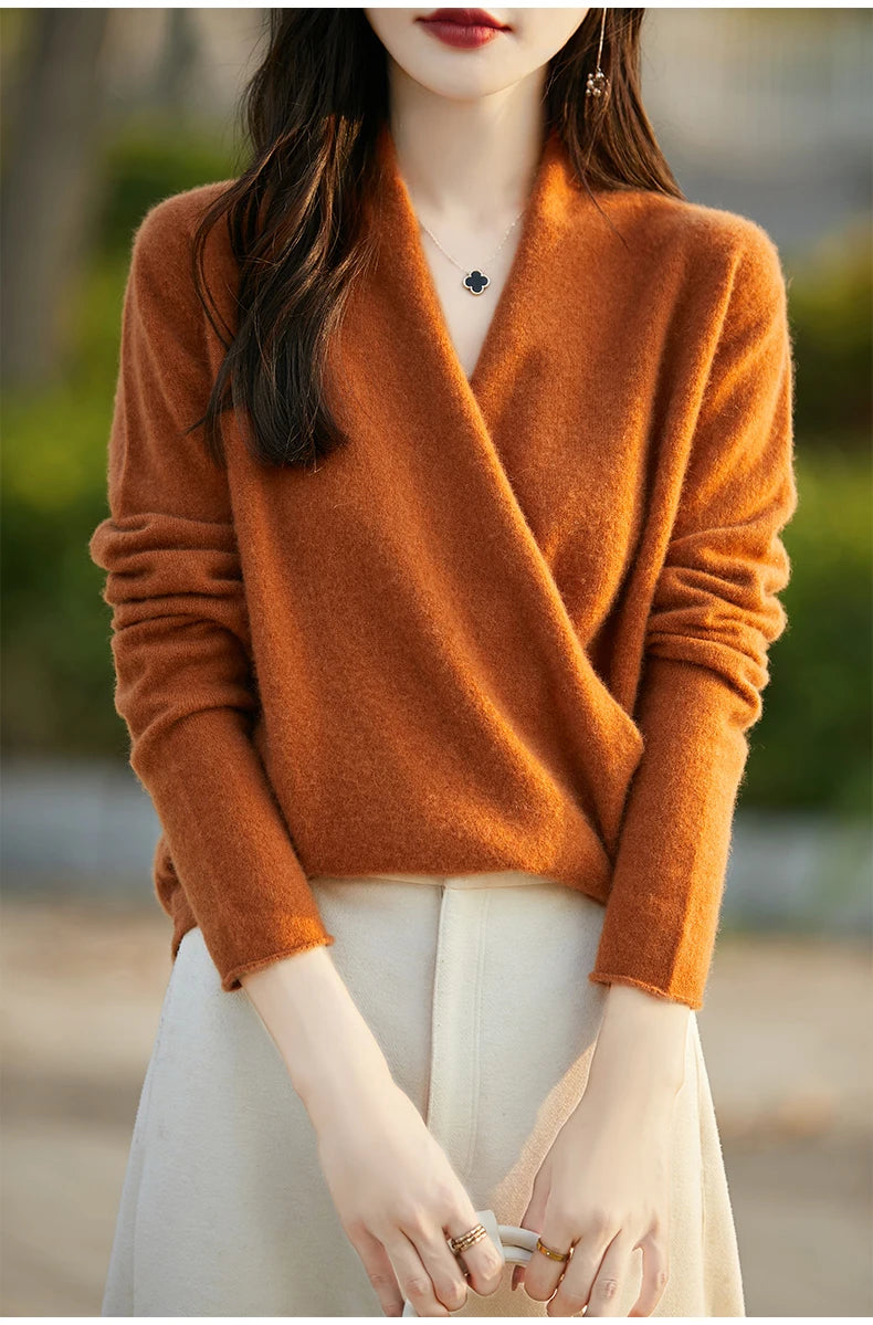 Women's Knitted Cashmere Sweater 100% Merino Wool Thickened Top Loose Long Sleeve Clothing Warm For Autumn And Winter YYY2442