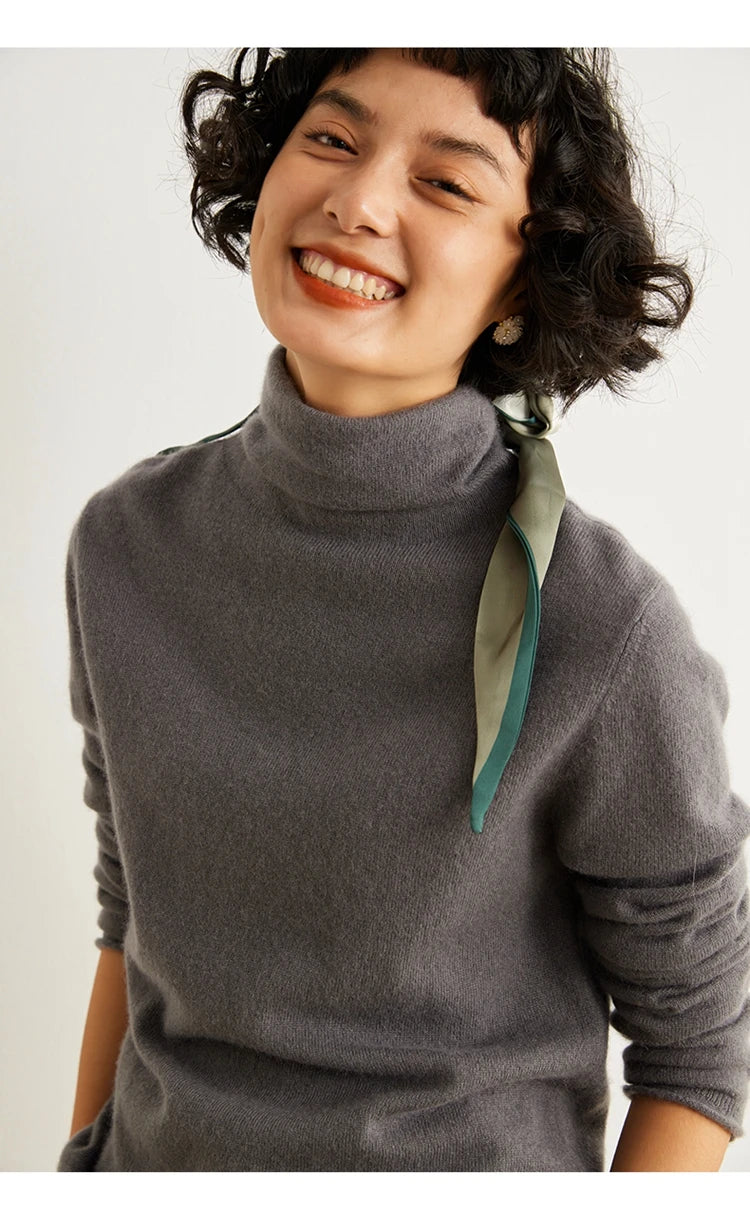 Women's 100% Cashmere Sweater Casual Solid Color Knitted Pullover Loose High Neck Jumper Autumn/Winter Warm Blouse Tops