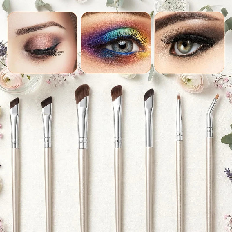 7 Pcs Professional Eye Makeup Brush Set, Bent Angled Eyeliner & Concealer Brush, Under Eye Aegyo Sal Tear Trough Shadow Tool