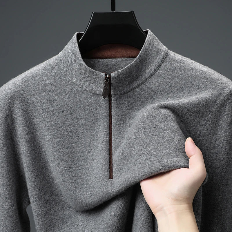 Cashmere Wool Classsic Sweater Men Autumn Winter Warm Knitting Clothes Long Sleeve  Sheep Wool Zipper Sweater Top Pullovers