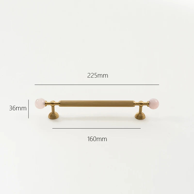 Pink Rose Quartz + Brass Cabinet Pulls,Natural Crystal Ball Knobs for Kitchen Cupboard Dresser Wardrobe, Gold Furniture Hardware