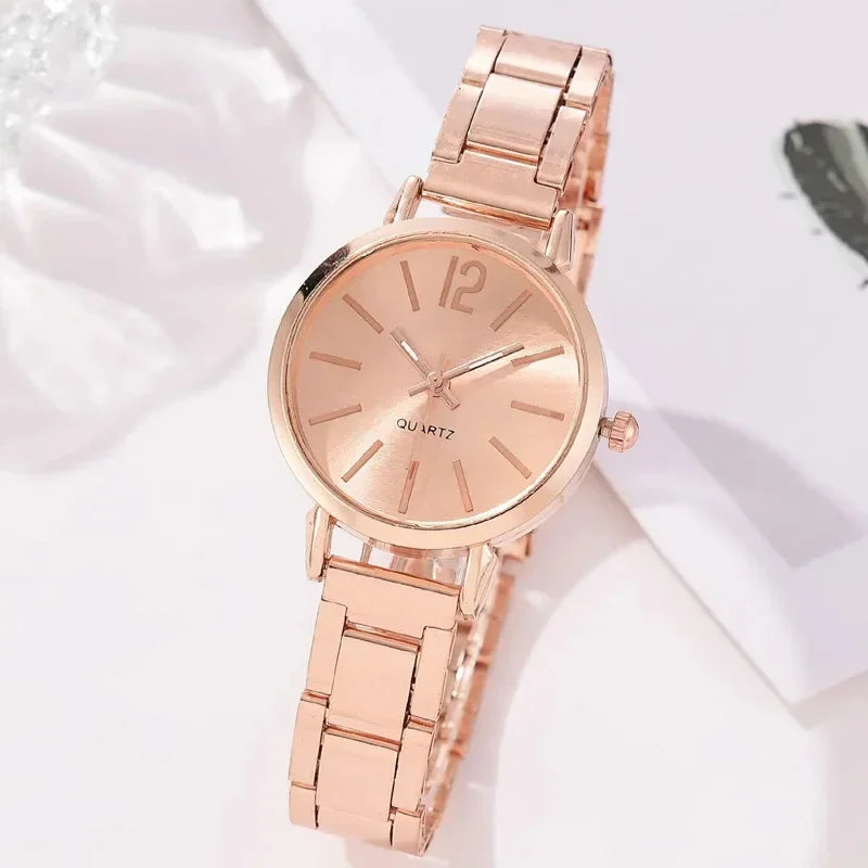 2pcs Set Watch Luxury Women Simple Dial Hollow Strap Fashion Gold Bracelet Quartz Wristwatch Student Ladies Watches Reloj Mujer