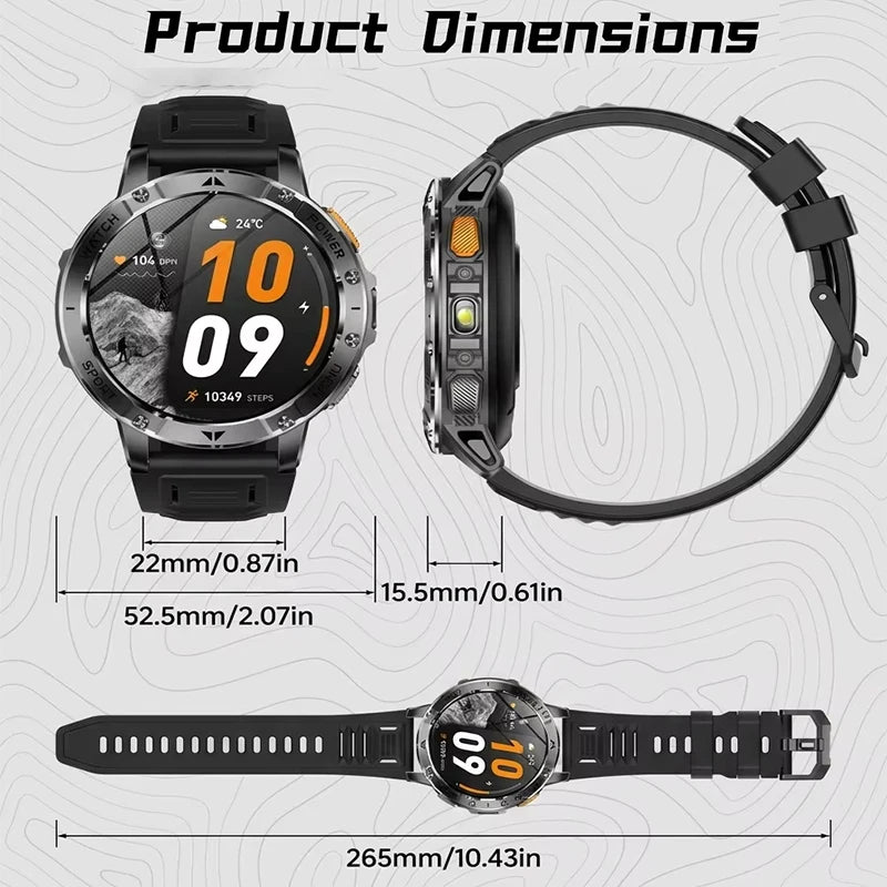 Smart Watch 1400mAh Battery 1.7'' IPS Screen 120+ Sports SOS Strobe Alarm IPX8 Waterproof LED Light BT Call Men Women Xmas Gift
