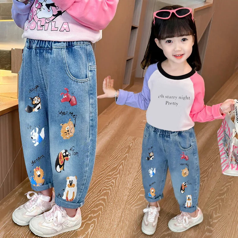 New Teenage Girls Jeans 2026 Spring Autumn Casual Fashion Loose Blue Kids Leg Wide Pants School Children Trousers 3-12Year