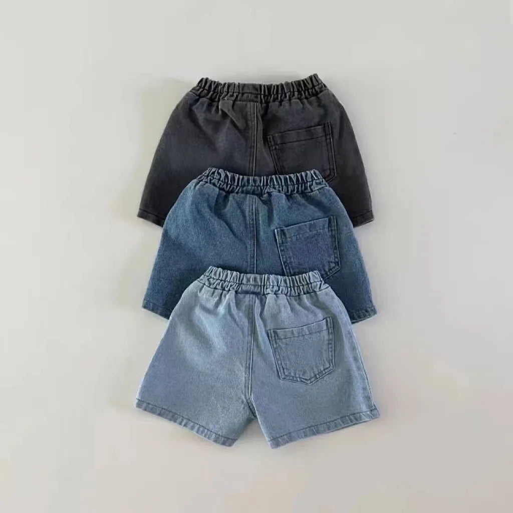 Novedad de verano, pantalones cortos de mezclilla para bebés, pantalones vaqueros cortos lisos para niños y niñas, pantalones con bolsillo para niños pequeños, pantalones cortos para niños, ropa sólida para niños