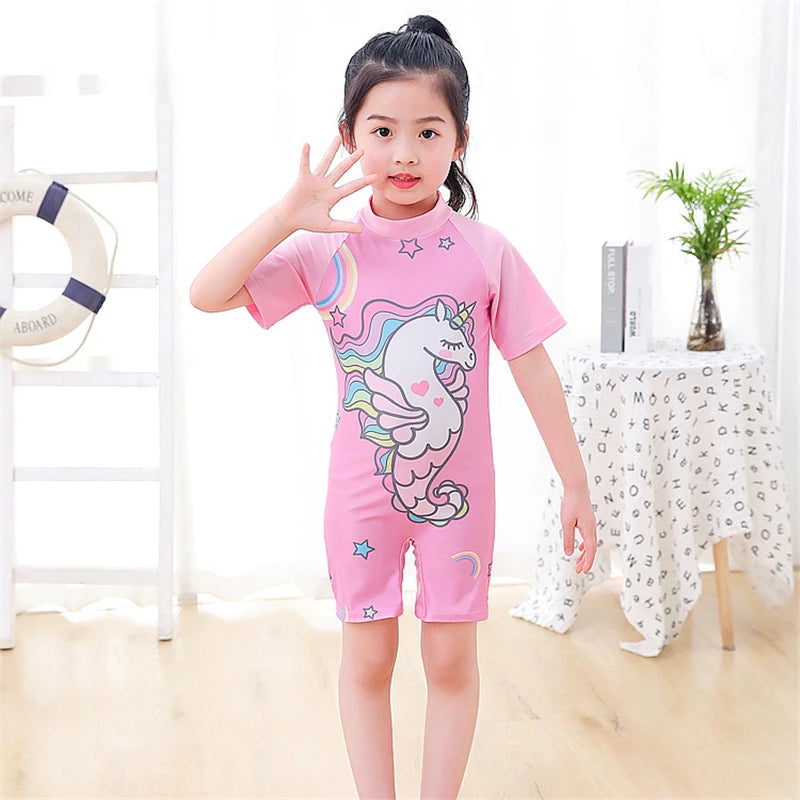 Swimsuits For Boys Children Short Sleeve Girls Swimwear Quick Dry Cartoon Unicorn Beach Bathing Suits Toddler traje de baño niña