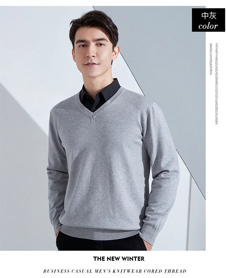 Cashmere Cotton Blend Classic V-neck Knitted Sweater Men Pullover 2024 Autumn Winter Soft Warm Business Casual Jumper pull homme