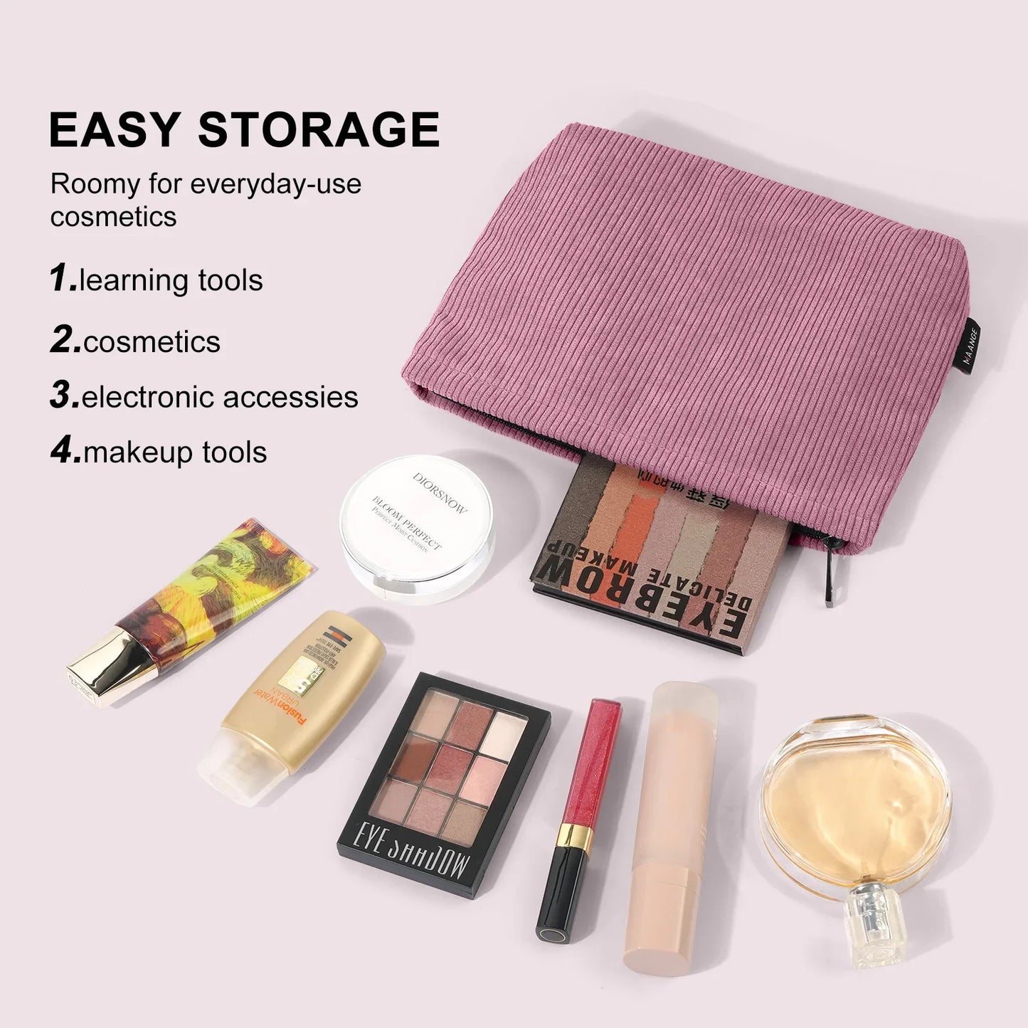 Makeup  Corduroy Travel Cosmetic Bag Portable Storage Bag Purses Women Large Capacity Zipper Make Up Organizer Storage Clutch