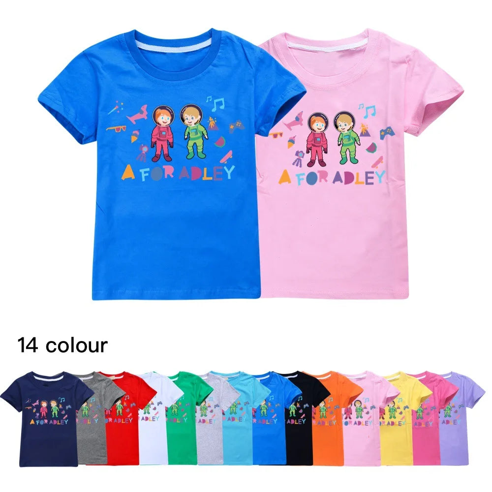 A para Adley, ropa para niño niña, Top gráfico de algodón para niños, camiseta de verano para niños, ropa Kawaii para adolescentes, camisetas para bebés y niños