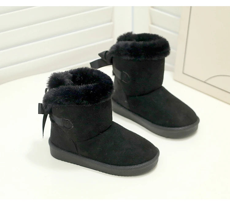 Toddler Boys Girls Winter Warm Cotton Boots 2025 New Kid Snow Boots with Bow Detail Non-slip Simple Versatile School Daily Wear