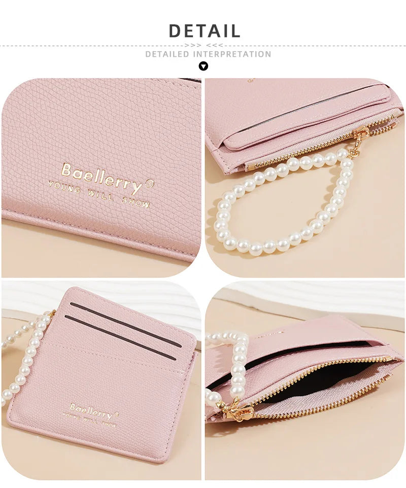 Fashionable Womens Card Case Ins Trend High Class Pearl PU Small Purse