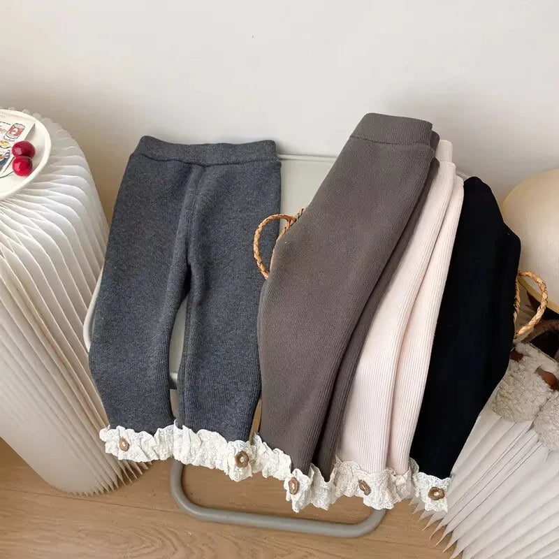 Baby Girls Pants Kids Lace Cute Simplicity Tight Trousers Spring Autumn Winter 1-6 Years Old Winter Children Leggings Trousers