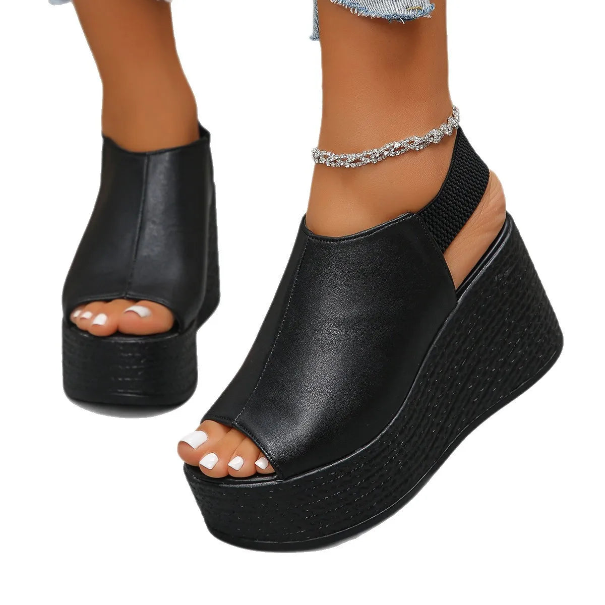 Women Sandals High Quality Summer Leather Wedge Sandals Women  New Platform High Heels Shoes Sexy Open Toe Elegant Sandals