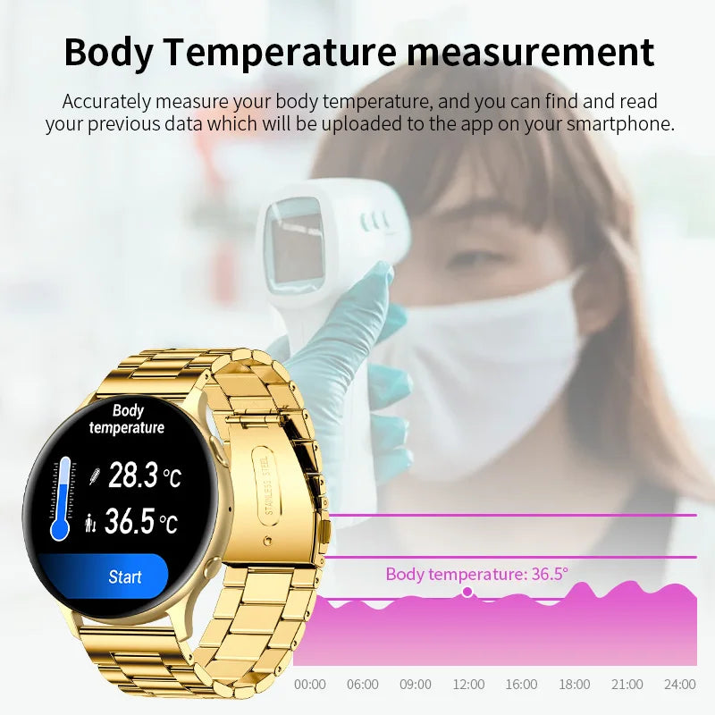 LIGE Bluetooth Call Smart Watch Women Man Temperature Watches AI Voice Assistan Sport Fitness Bracelet Clock Gold Smartwatch Men