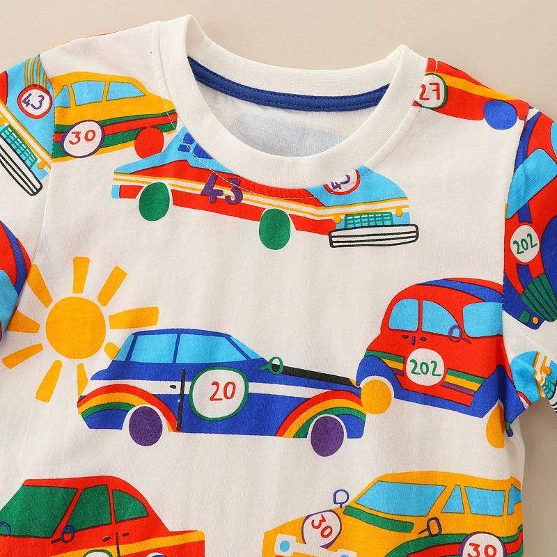 Camisetas para bebés Little maven, novedad de verano, camisetas con estampado de coches de carreras de dibujos animados para niños pequeños, ropa para niños de 4 a 5 años