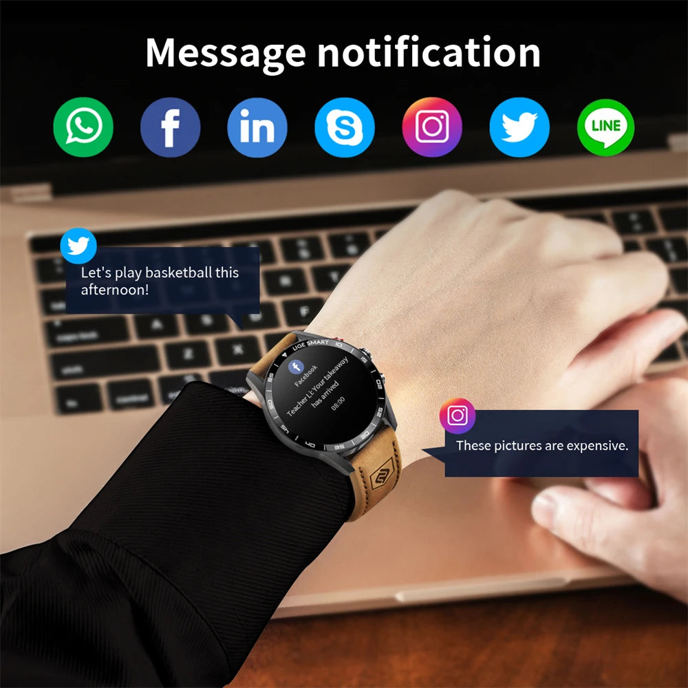 LIGE Men's Smart Watch Bluetooth Connection AMOLED Screen Smartwatch Men IP68 Waterproof Voice Call Samrtwatches for Android iOS
