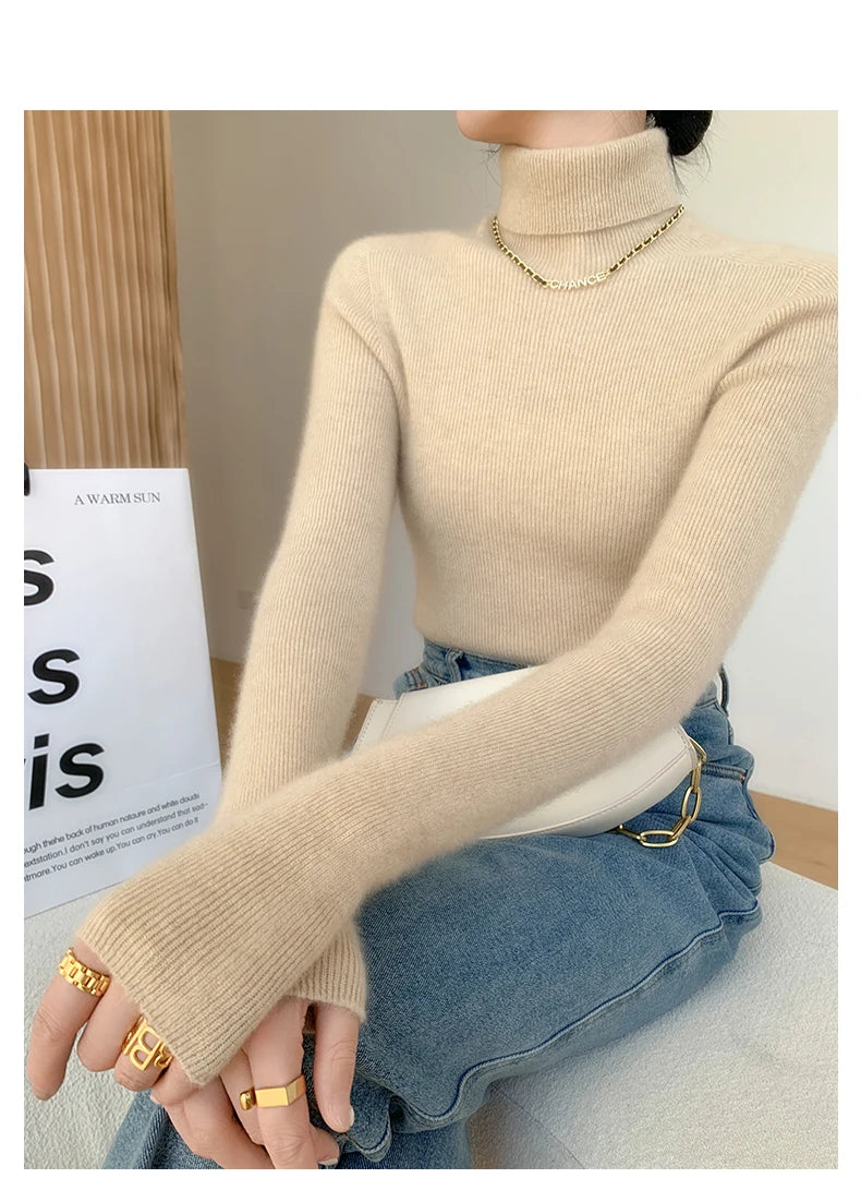 100% pure cashmere sweater women  sweater slim fit sweater versatile for autumn and winter knitted high neck cashmere