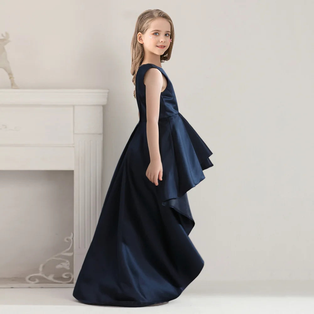 HETISO 8-16Y Teen Girls Party Dresses Navy Blue Long Trailing Elegant Children's Princess Dress Formal Evening Festive Ball Gown