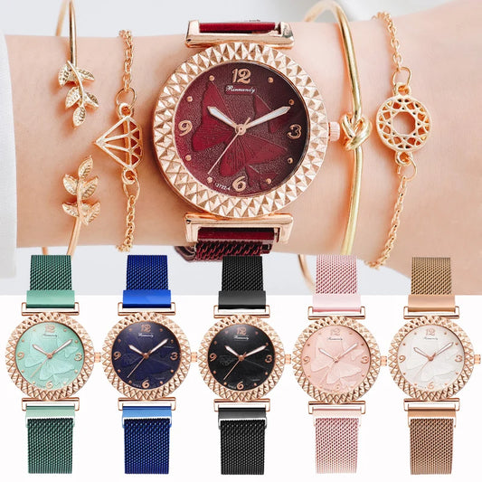 1Sets Luxury Women Watch Set Geometric Bohemian Gold Tassel Bracelets for Women Metal Quartz Wristwatches Bracelet Jewelry Gifts