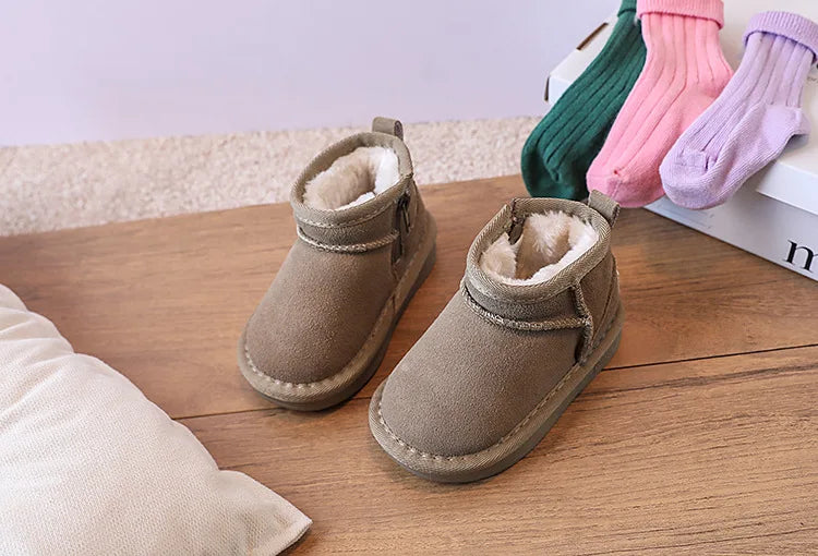 2025 New Winter Baby Snow Boots leather Warm Plush Little Boys Shoes Non-slip Fashion Toddler Girls Boots